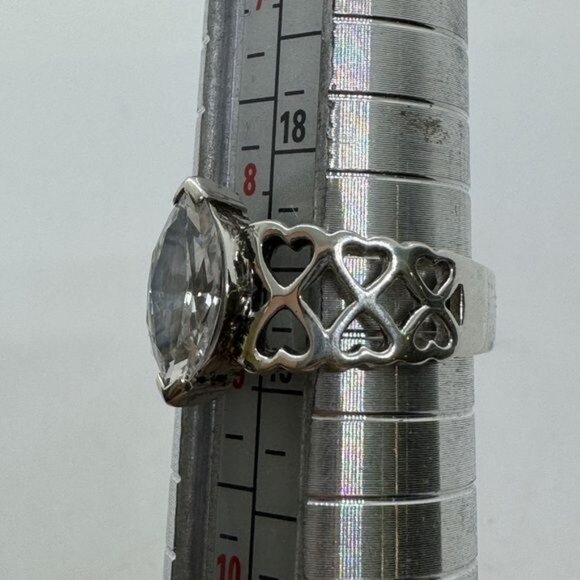 Sterling Silver Diamonique Ring size 9 Cut Out Heart Sides Marquis Cut .925 CZ - Picture 8 of 9
